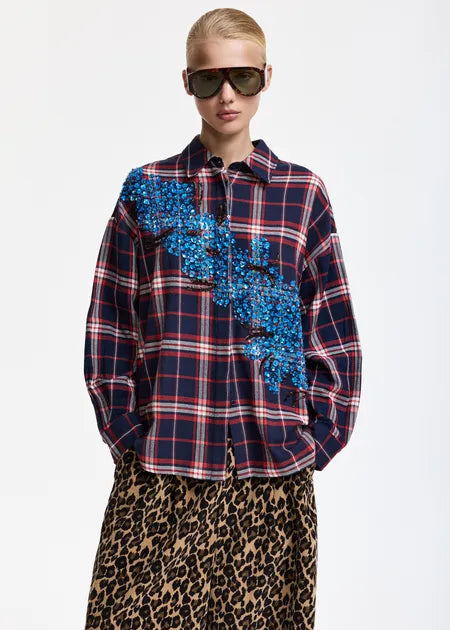 Chemise Kirke à carreaux avec sequin bleu