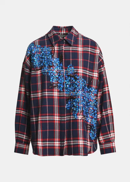Chemise Kirke à carreaux avec sequin bleu