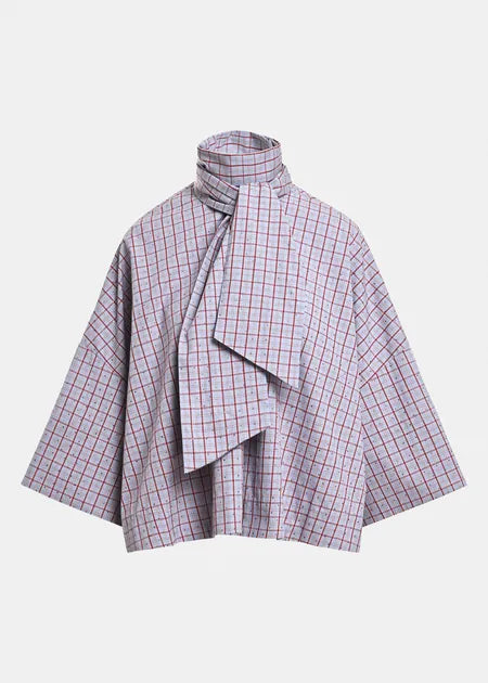 Blouse Kefir rouge et bleu avec noeud