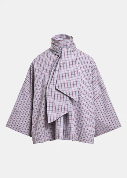 Blouse Kefir rouge et bleu avec noeud