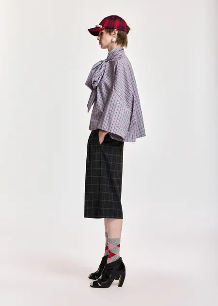 Blouse Kefir rouge et bleu avec noeud