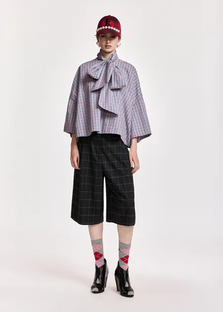 Blouse Kefir rouge et bleu avec noeud