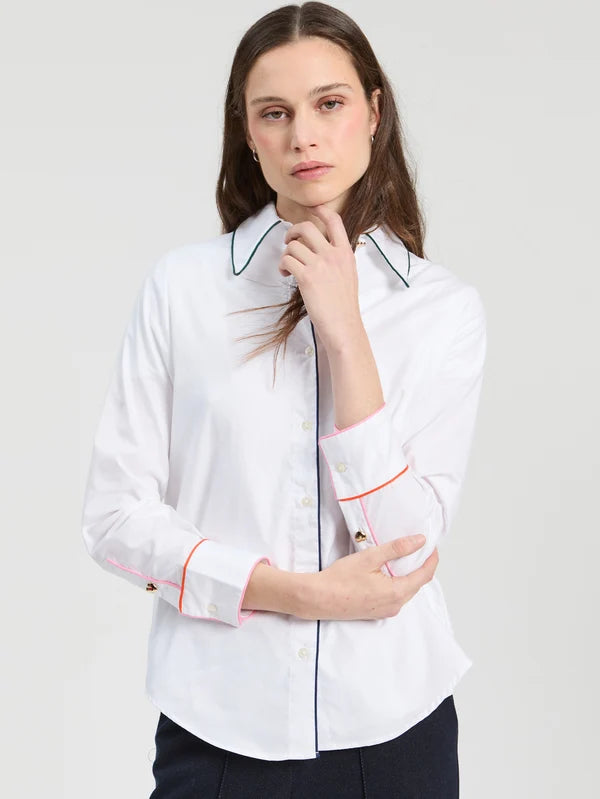 Chemise blanche à lignes colorées Viveada