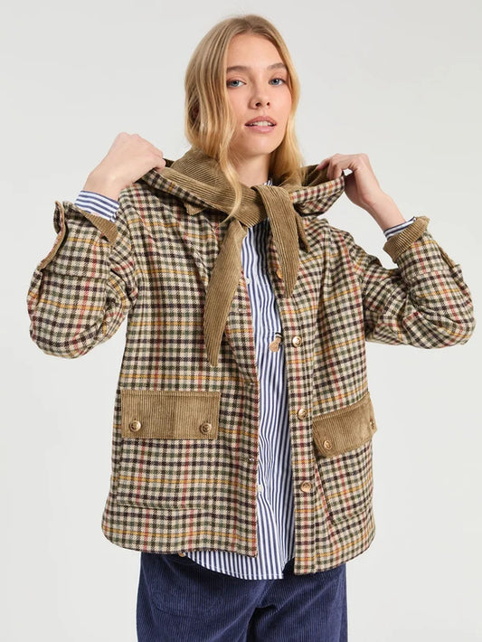 Veste pied-de-poule à capuche amovible Kent