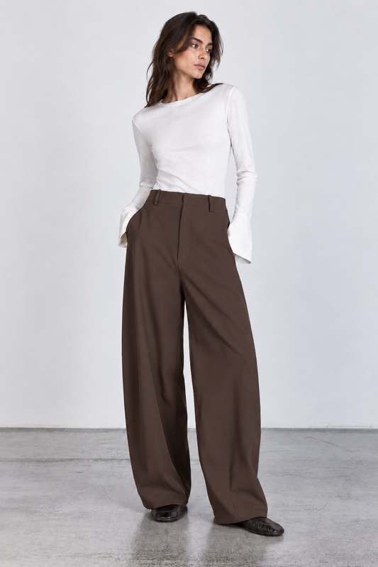 Pantalon barrel marron cacao A6015
