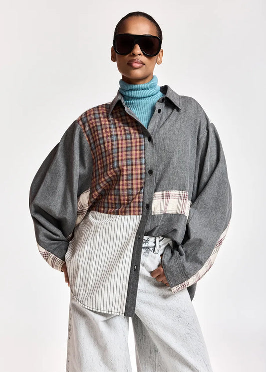 Chemise Kingsley gris avec patchwork