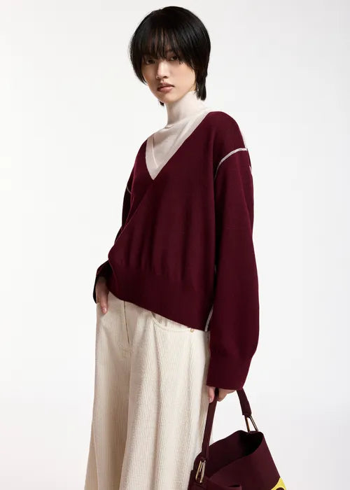 Pull col V Koli bordeau
