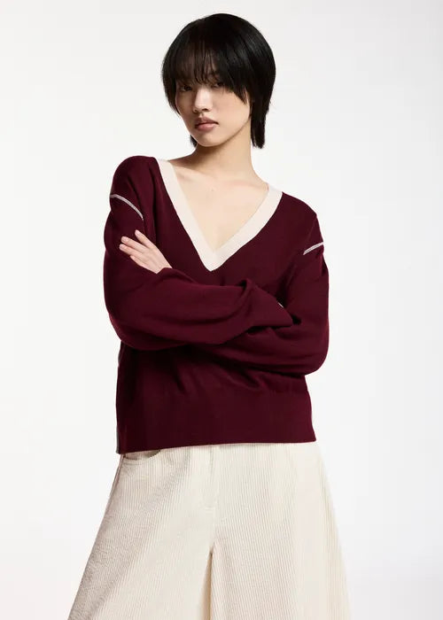 Pull col V Koli bordeau