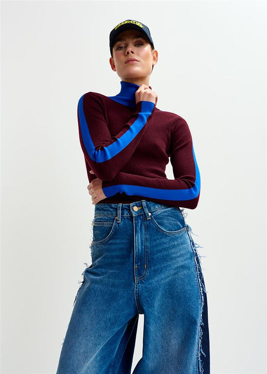 Pull Iffort bordeau/bleu