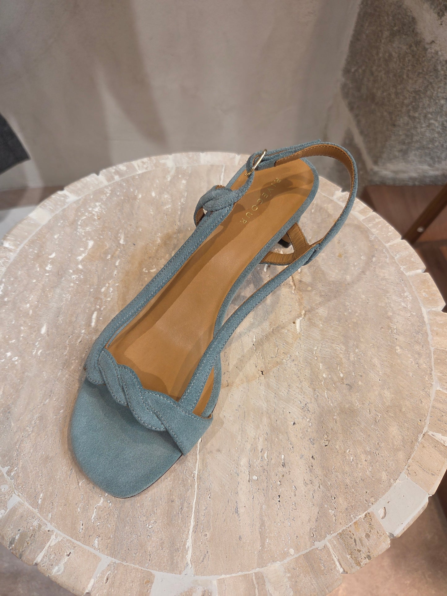 Sandales n°599 cuir vert d'eau